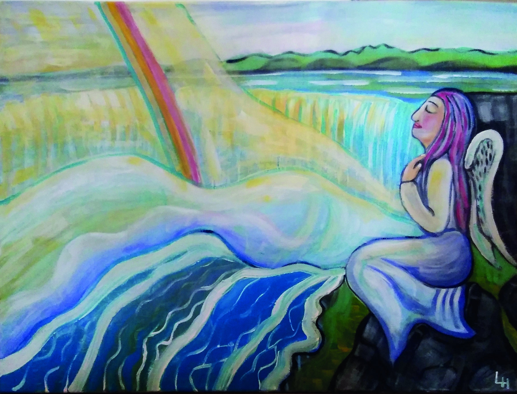 Angel by the waterfall